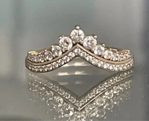 PANDORA 925 STERLING SILVER AND GOSHENITE DIADEMA RING SIZE 7 - Picture 1 of 9