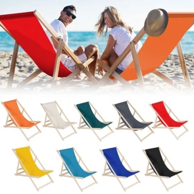 Strandliege Liegestuhl Gartenliege Klappbar Sonnenliege Holz Strandstuhl Faltbar - Bild 1 von 4