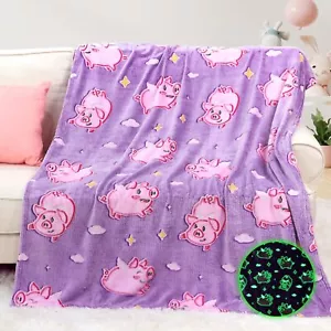Pig Blanket Glow in The Dark Cute Pink Pig Throw Blanket for Girls Kids Pig G... - Picture 1 of 6