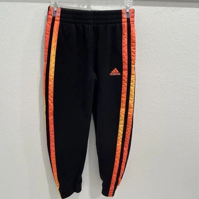 Adidas Sweatpants Boys Youth M 10/12 Athletic Stretch Black Orange Three Stripes - Image 1 of 4