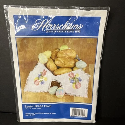 Herrschners Embroidery Kit Easter Bread Cloth 16" x 16" White Cotton Lace Trim - Image 1 of 4