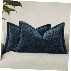Decorative Chenille Luxury Throw Pillow Covers 20" x 12" (Pack of 2) Lake Blue - Picture 1 of 8