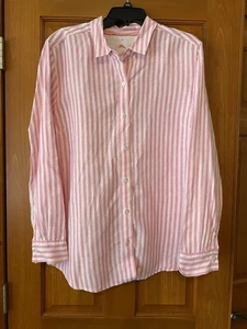 Tommy Bahama 100% Leinen Hemd Damen XL gestreift rosa weiß Relaxed Reise Strand - Bild 1 von 9