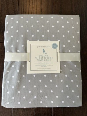 New POTTERY BARN KIDS Toddler Organic Cotton *PIN DoT* Gray DUVET COVER, Ret $49 - Image 1 of 4