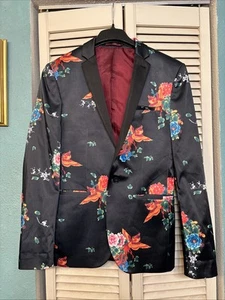 2024 ASOS Black Floral Sport Coat Suit Blazer Smoking Jacket 40R - Picture 1 of 8