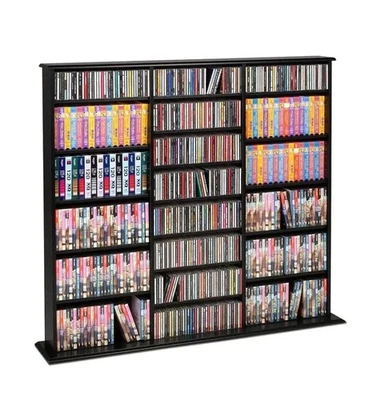 黑木媒体存储柜 CD DVD VHS 电影收纳架壁挂架新品 — 第 1/4 张图片