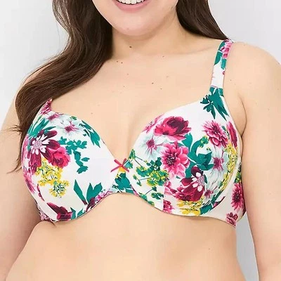 Lane Bryant Cacique 棉轻衬里 T 恤文胸 42G *冒险花卉 * 全新带标签! — 第 1/3 张图片