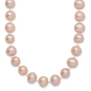 14k Yellow Gold 7-8mm Pink Near-Round Freshwater Cultured Pearl Necklace 18" - Picture 1 of 5