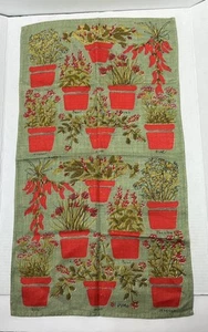 Vintage 1960er Vera Neumann 151/2" x 28" Leinen Geschirrtuch rot grün getopft Kräutergarten - Bild 1 von 2