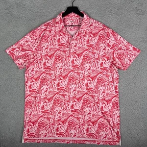 Johnnie O Polo Shirt Men's XL Golf All Over Print Floral Hawaiian Stretch Red - Picture 1 of 6