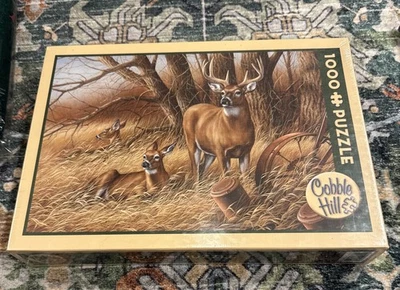 Sealed Cobble Hill “Rustic Retreat” Deer Buck Forest 1000 Piece Jigsaw Puzzle - Image 1 of 4