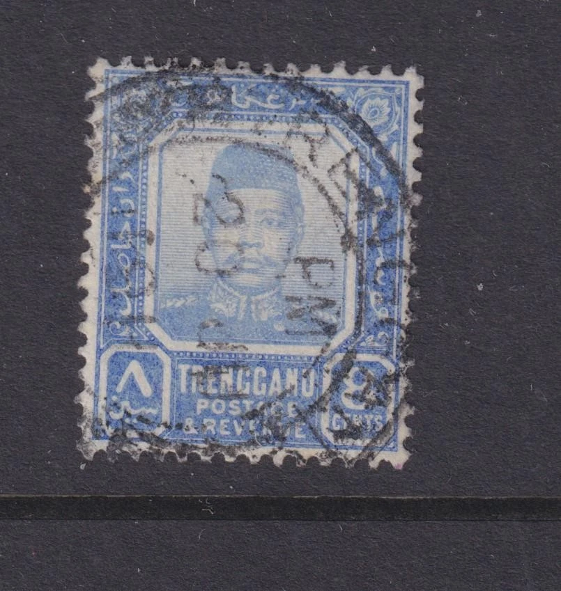 Malásia, Trengganu, 1910 Sultan, 8c. Ultramarino, usado. - Imagem 1 de 1