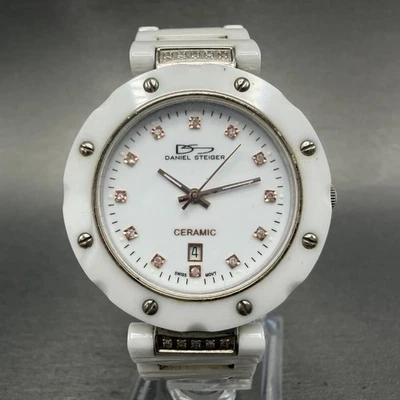 Reloj Daniel Steiger Mujer 35mm Esfera Blanca Acero Cerámica Fecha 8092L Batería Nueva Foto 1 de 4