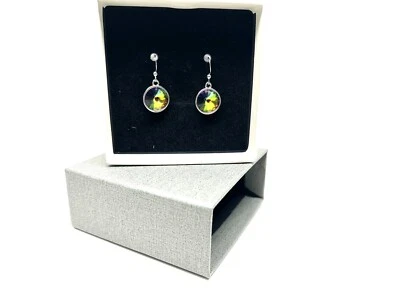 Pendientes colgantes de cristal de Swarovski púrpura rosa joyería redonda forma de rivoli    Foto 1 de 4