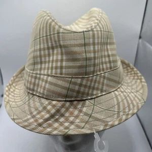 GOORIN BROS Small Fedora Hat Light Brown Cream Plaid 100-4265 Cotton Polyester - Picture 1 of 13