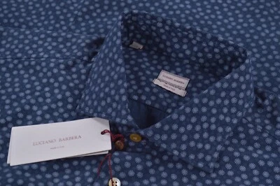 Camisa Luciano Barbera Nueva con Etiquetas Algodón Abotonada Manga Larga Talla XL Azul Geométrico Foto 1 de 4