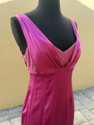 Y2K винтажный DAVID MEISTER Fuschia розовый бисером коктейльное платье Sz 4  - Изображение 1 из 4