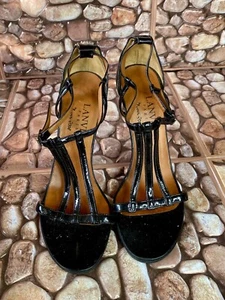 Lanvin Womens Heel Strap Pumps Black Patent Leather Size 39 9 River 2008 - Picture 1 of 10