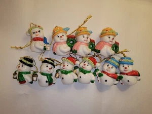 Vintage Set Of 10 Mini Porcelain Snowman Ornaments. - Picture 1 of 6