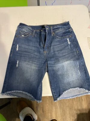 Energie Shorts Womens 7 Blue Bermuda Distressed Frayed Hem Medium Denim New - Image 1 of 4