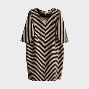 Sami + JO Y2K Plus Size Striped V Neck Midi Dress size 18W cream black stretchy - Picture 1 of 5