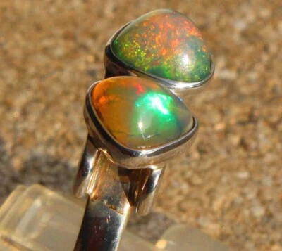 2 Welo Opale 2.5 Karat 950er Silberring Größe 19,4 mm - Bild 1 von 4