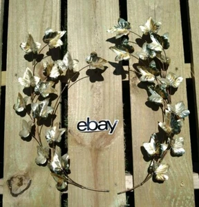 LOTTO 2 PZ 17" vintage MCM ottone oro edera foglia vite da appendere parete scultura decorazione  - Foto 1 di 4