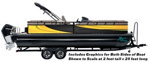 Black Swoosh Line Yellow Stipe Graphic Kit Decal Fishing Boat Wrap Pontoon Vinyl - Bild 1 von 1