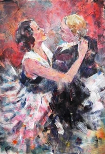 BEAUTIFUL SERA KNIGHT ORIGINAL "Dancing Couple" Dance Music PAINTING  - Picture 1 of 1