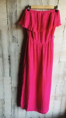 NUEVO SIN ETIQUETAS $158 Michael Stars Tara Tubo Maxi Vestido Doble Gasa Rosa Caliente Blusa M Foto 1 de 4