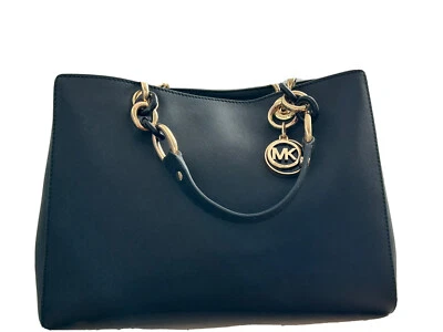 Michael Kors CYNTHIA Medium BLACK Leather Satchel. - Image 1 of 4