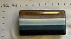Fossil Wallet Blue Bifold Leather Logo Plate Stripes Card Slots Coin Purse