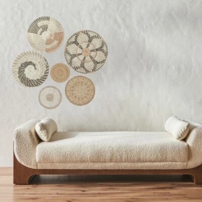 NEW West Elm XL Woven Wicker Rattan Seagrass Boho Wall Hanging Baskets - Set / 6 - Image 1 of 4