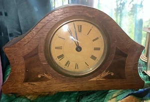 Antique Edwardian Brass &Mahogany Mantel Clock with Marquetry - Picture 1 of 18