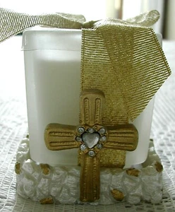 NIP Religious COMMUNION CONFIRMATION Keepsake Votive Candle Cross *GIFT* - Foto 1 di 1