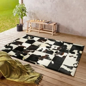 8X10 Hand-Crafted Black Cowhide Leather Rug Modern Design Home Decor Carpet - Picture 1 of 10