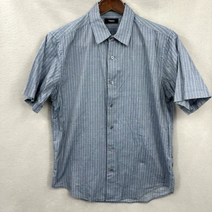 Camicia Theory uomo piccola blu manica corta bottoni davanti papà tranquilla lusso preppy - Foto 1 di 12
