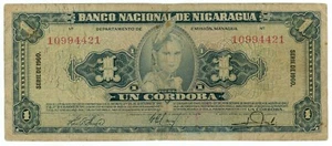 Nicaragua ... P-99c ...  1 Cordoba ....  1960 ...   *F-VF*😉   - Picture 1 of 2