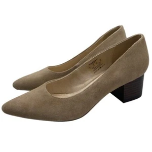 Hush Puppies Womens Shoes Sophie Pumps 7.5 Beige Nubuck Leather Point Toe Heels - Picture 1 of 10
