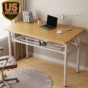 Folding Desk No Assembly, 31.5 Inch Small Folding Table with Storage Rack for Sm - Picture 1 of 6