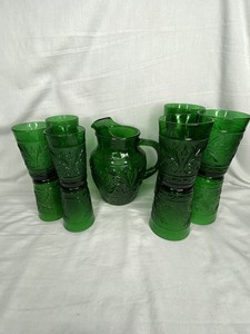 20 Anchor Hocking Forest Green Sandwich Glass 4 Tumblers 8 Custard Cups 8 Liners 1727931874