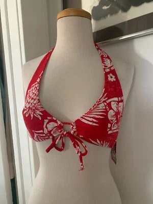 ESPRIT RED FLORAL HALTER WITH KEY HOLE BIKINI TOP Size S NWT - Image 1 of 3