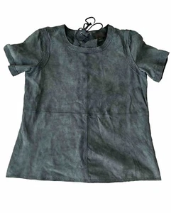 J Crew Collection Women’s Suede Leather Shirt Sz 4 Gray Short Sleeves Back Laced - Picture 1 of 7