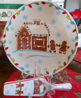 Gingerbread Cake Plate(S) (12") W Spatula My Christmas Stoneware White Red Blue!