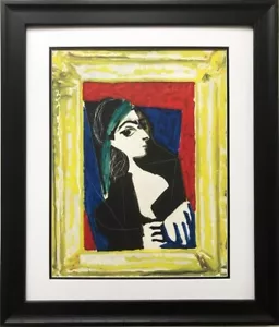Pablo Picasso "Retrato de Jacqueline" ENMARCADO PERSONALIZADO Litografía Arte Raro - Imagen 1 de 3