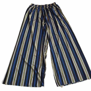 Ladies Black Mix Wide Leg Elastic Waist Stripe Trousers L-XL 34”W 27”L FREE P&P - Picture 1 of 3