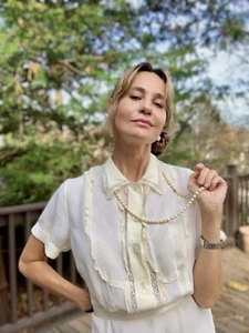 Camicia da notte manica corta anni '30 - Camicia da notte da sposa vintage - M - L - Foto 1 di 24