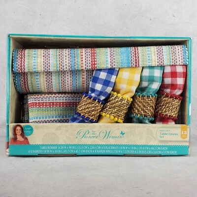 Pioneer Woman Chunky Stripe Table Linens 13 Piece Set Napkins Checkered Picnic - Image 1 of 4