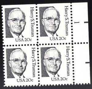 Scott #1862 Harry S. Truman Plate Block of 4 stamps - MNH P#1 UR - Picture 1 of 1