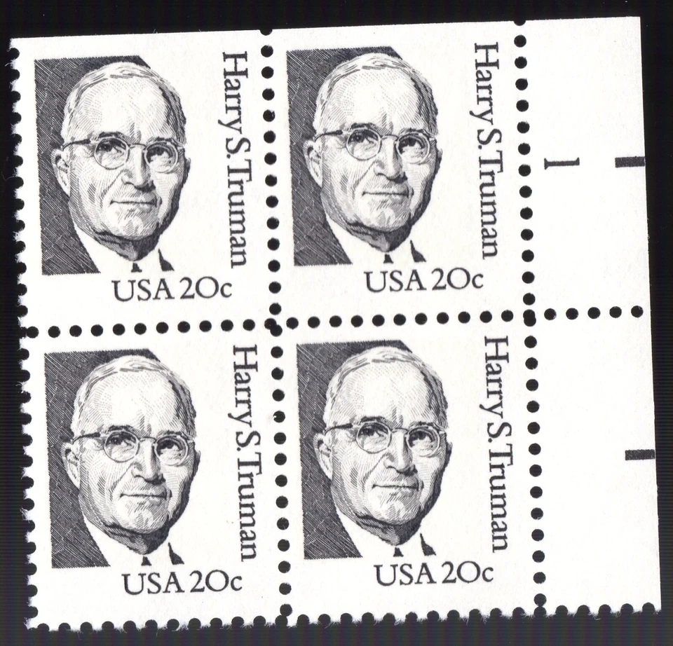 Scott #1862 Harry S. Truman Plate Block of 4 stamps - MNH P#1 UR - Image 1 of 1